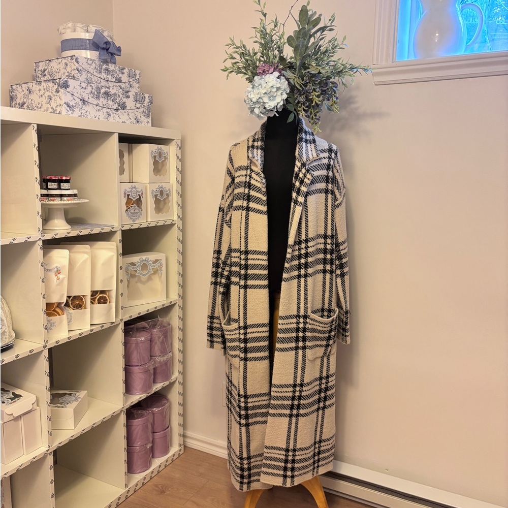 Sincerely Jules Plaid Coat in Black and Cream